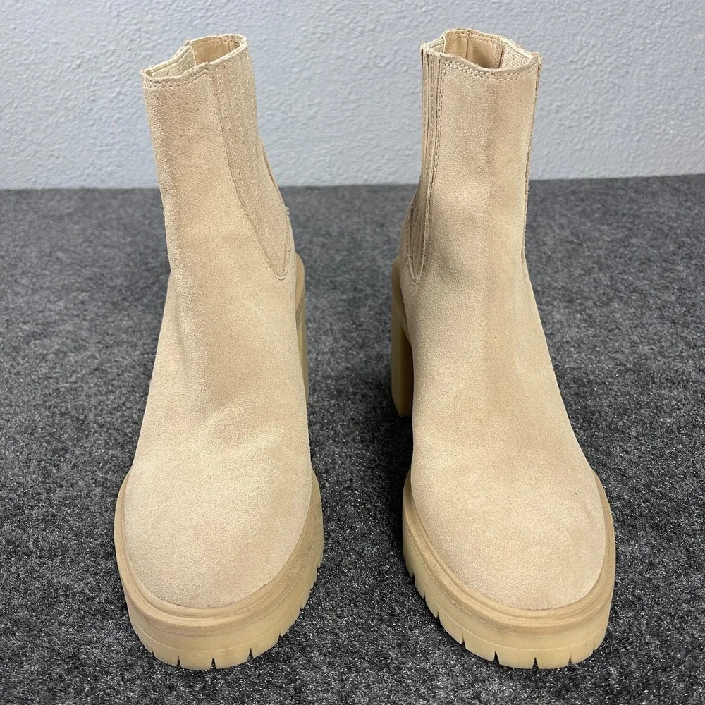 Dolce Vita Chelsea Boots Womens 10 Beige Suede Platform Lug Sole Block - Picture 5 of 10